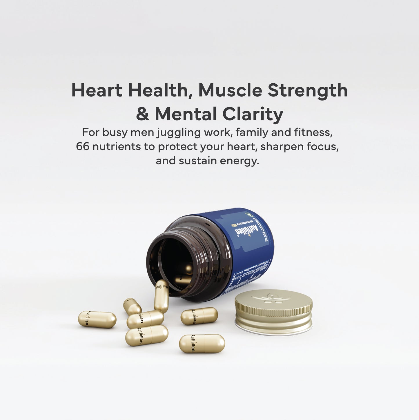 Auffüllen for Men: 66 Ingredients in 1 Capsule will complete the daily requirement of total health, Heart Health, Muscle Strength and Mental Clarity